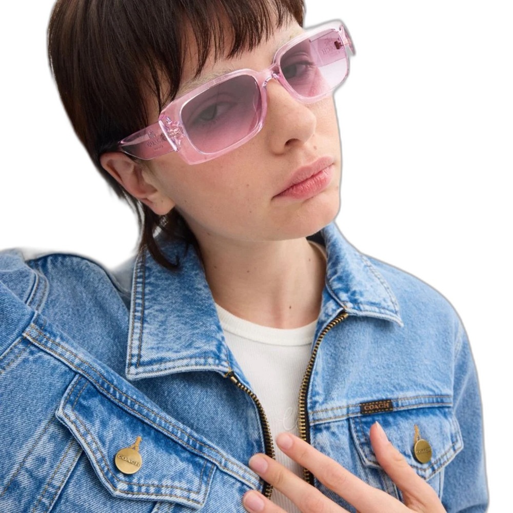 Coach Women's Narrow Rectangle Sunglasses Transparent Pink - Picture 7 of 9